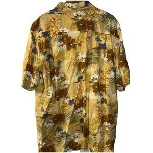 Knightsbridge Floral Blue Rayon Hawaiian Shirt Men’s Size Large Gold Brown